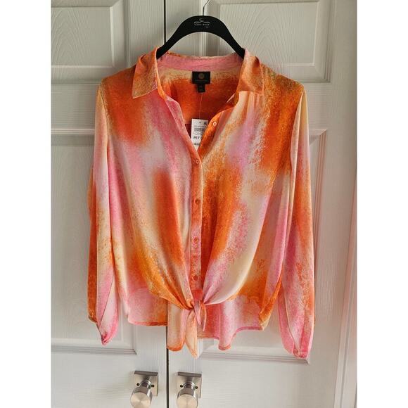 NWT JM Collection Petite Dye Dreams Tie-Front Blouse PXL Tangerine - Picture 14 of 15